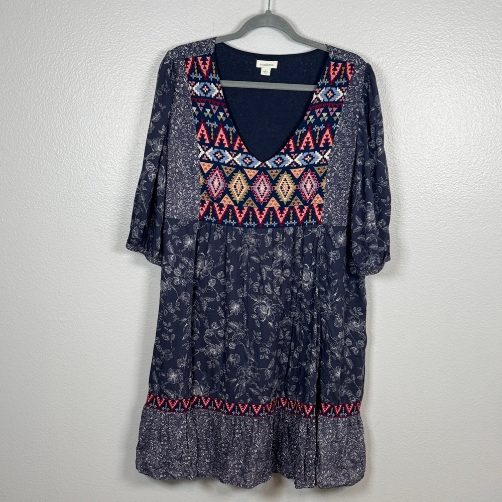 Sundance Talula Dress Patchwork Floral with Ruffle hem and embroidery size large